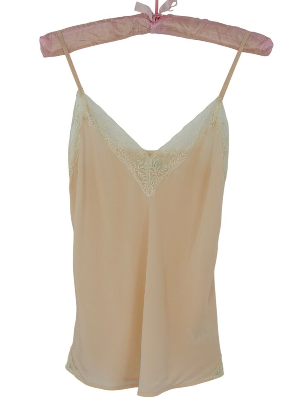 Urban Outfitters Pale Pink Silk Lace Trim Camisole Top | Mid 2010s Romantic Boho - Picture 12 of 16